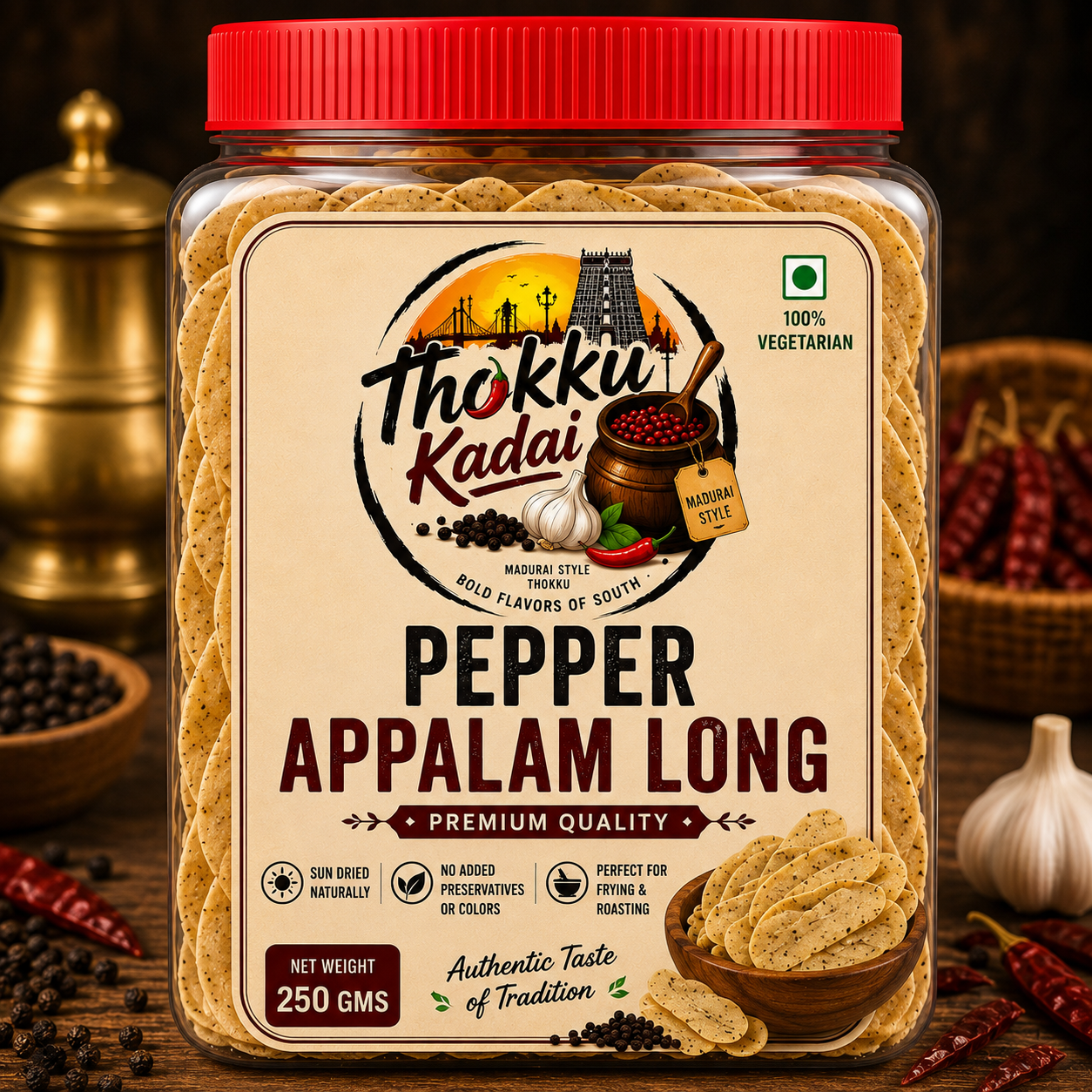 Pepper Appalam Long - 250g